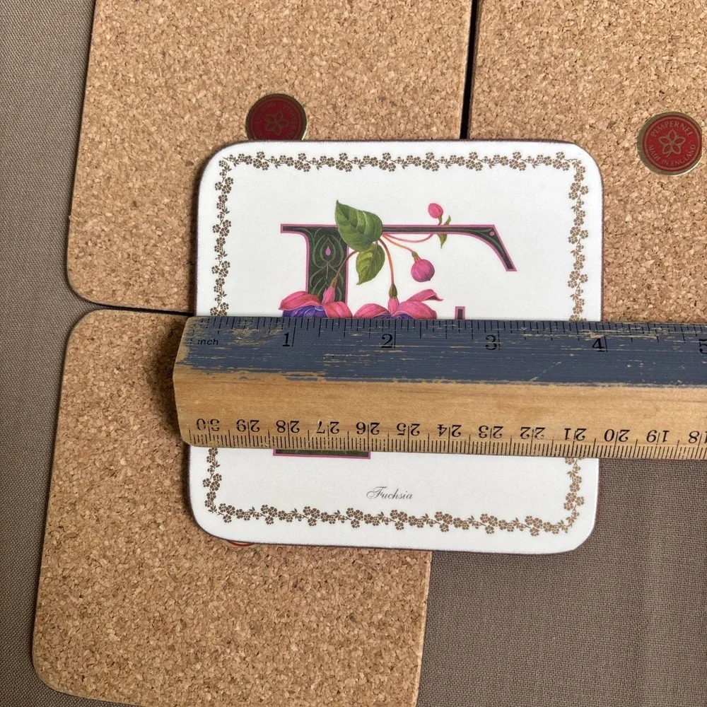 Pimpernel Set of 6 Letter F Fuschia  Coasters Cork Back in original box England